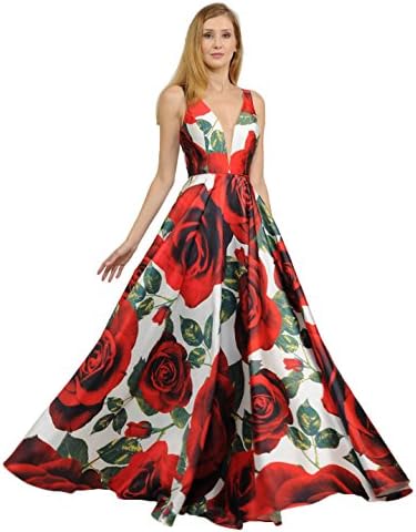 DarlingU Womens Floral Prom Evening Dresses 2019 Long Pockets Formal Party Gown