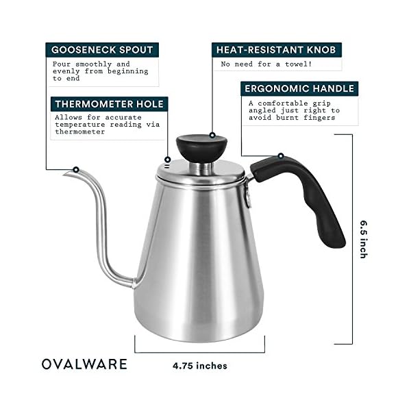 Pour Over Coffee and Tea Drip Kettle 1L Ovalware RJ3 Stainless Steel
