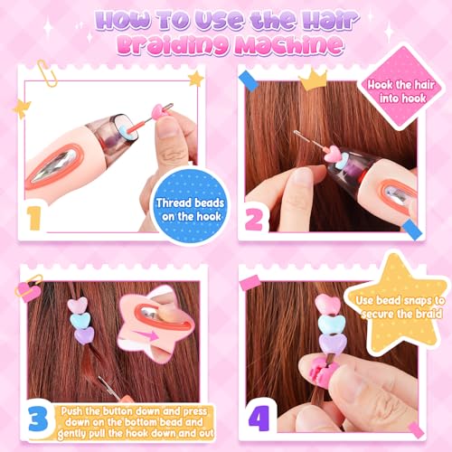 Flnlano Girls Gift 5 6 7 8 Years Children: Hair Accessories Toys for Girls 7-12 Years Braided Hair Beads Birthday Gifts for Children 8 9 10 Years Fun Braiding Machine