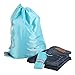 EzPacking Travel Laundry Bag with Drawstring/Foldable Compact Lightweight Small Travel Size for Suitcase / (22” X 16”) / Clean Dirty Clothes Wash Bag/Nylon Blue/Washable/For Women Men Kids Baby