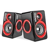 PC Computer Speakers, Reccazr SP2040 USB-Powered Multimedia Desktop Speaker with Stereo Sound Built-in 4 Diaphragms|Red