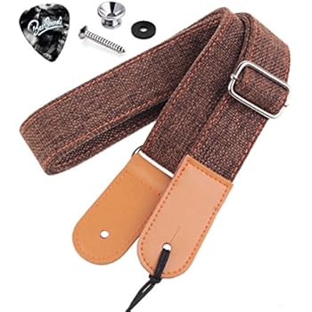 Rinastore Ukulele Strap Country Style Soft Cotton Linen & Genuine Leather Shoulder Strap for Ukulele Banjo Mandolin (Coffee-US-12)