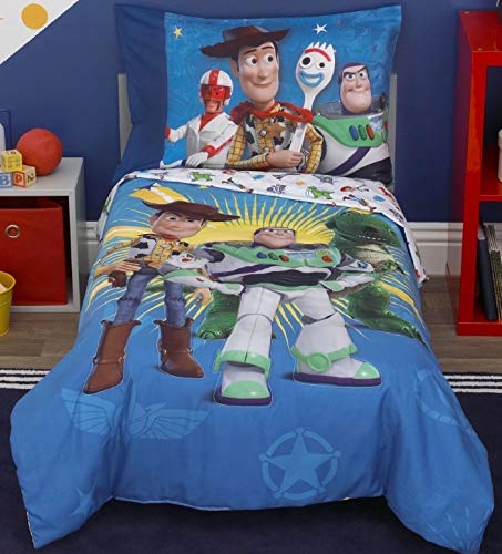 Toy Story 4 Toys in Action Toddler Bedding Set Comforter + Sheets (4 Piece) (Best Toys For Twins)