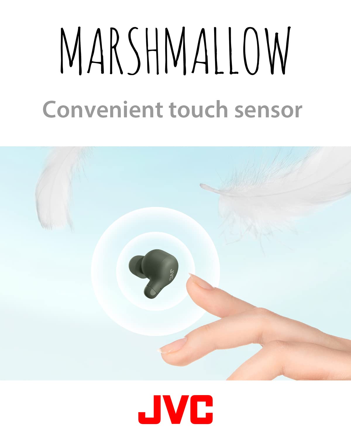 JVC Marshmallow True Wireless Bluetooth 5.3 Earbuds – 28H Battery, Memory Foam Earpieces for All-Day Comfort, IPX4 Water Resistant, Mic, Compact Case, for iPhone & Android