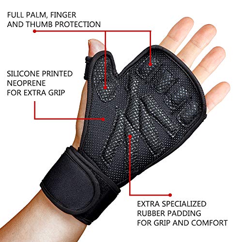 Portzon Weight Lifting Gloves, Workout Gloves for Men & Women, Anti-Slip Gym Gloves with Wrist Strap, for Lifting Cross Training Rowing Pull Ups Fitness - Thumbnail 2