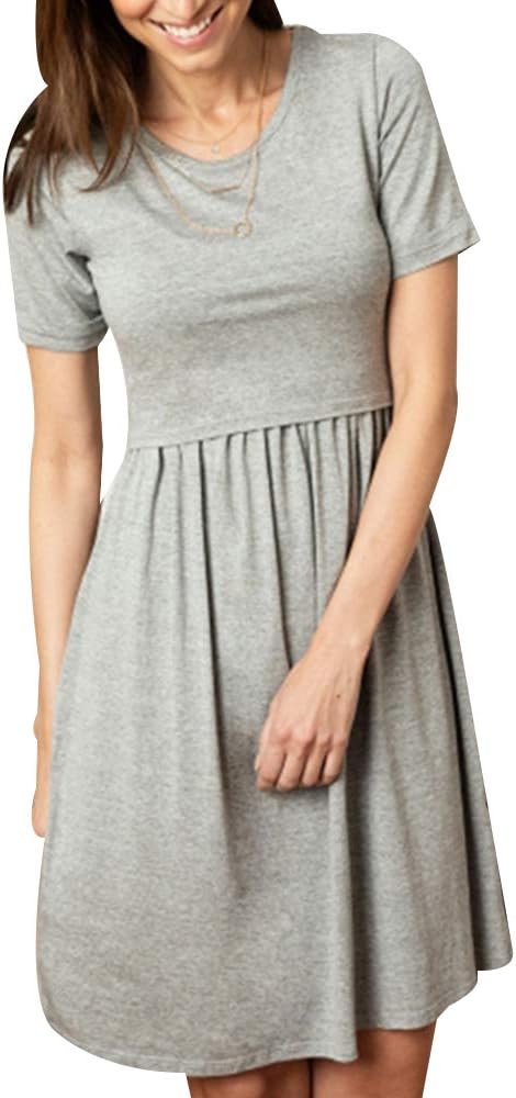 ORQ Women Maternity Nursing Nightgown Sleepwear Hospital Dress Breastfeeding Tunic Short Sleeves Pajamas Nightdress Skater Dress