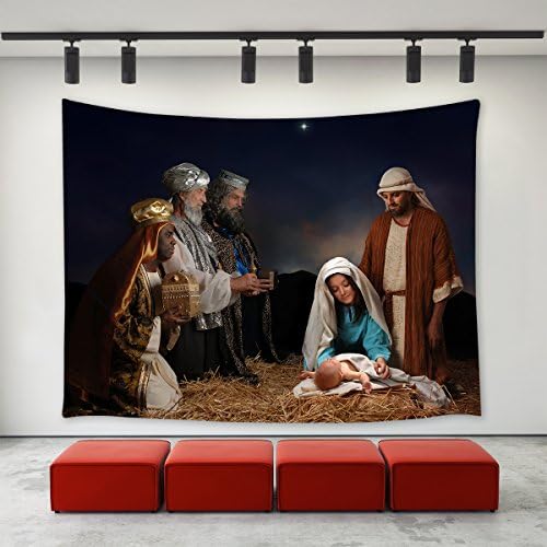LBKT Christmas Day Tapestry Wall Hanging Happy New Year Custom Xmas Christmas The Nativity Story Born of Jesus Pattern…