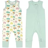 Teach Leanbh Baby Boys Girls 2 Pack Bamboo Viscose Pajamas 2 Way Zipper Sleeveless Footless Romper Jumpsuit Sleep and Play