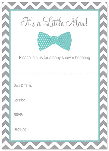 24 Cnt Little Man Bow Tie Fill-in Baby Shower Invitations (Teal)