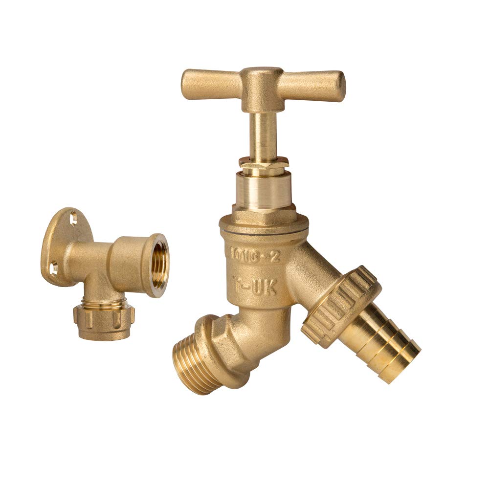 Garden Brass Water Bib Tap with Brass Wall Plate Fixture,Outside 1/2" BSP