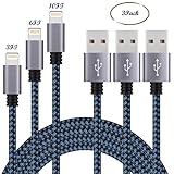 Sundix iPhone Charger 3Pack 3FT 6FT 10FT Lightning to USB Braided Cable with Aluminum Connector Compatible with iPhone 7/ 7Plus/ 6/ 6S/ 6 Plus/ 6S Plus, 5C/5S/5, iPad/iPod(Blue/Black)