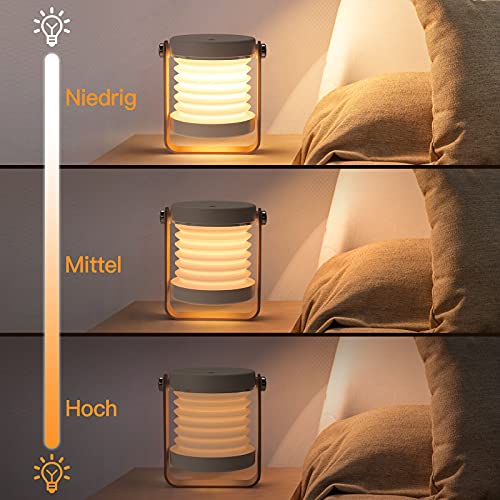 Tischlampe LED USB wiederaufladbar, Sintage Touch Dimmbar, drei Lichtmodi, 360° Beleuchtung Tragbar Faltlaternenlicht , Geeignet für Campinglampe Schlafzimmer Wohnzimmer Lesen