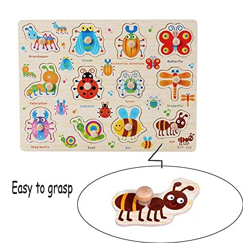 Popmall Puzzles for Toddlers, Wooden Letter Puzzle with Knobs and Insect Kids Wooden Puzzles for Toddlers - Numbers, Alphabet and Insect Puzzle