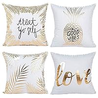 4PCs Polyester Gold Foil Printing Throw Pillow Case, QinYi Home Decor 18" x 18" Cushion Cover With Invisible Zipper (Multicolor 2)