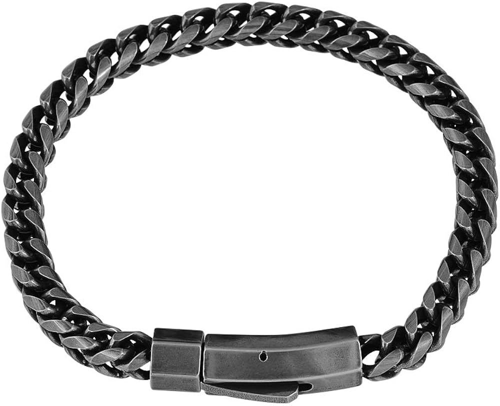 Geoffrey Beene Men's Stainless Steel 6mm Franco Link Chain Bracelet 8.5" (Black): Clothing