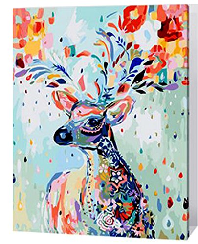 UPC 755170973820, MailingArt Wooden Framed Paint By Number Animal No Mixing / No Blending Linen Canvas DIY Painting - Color Deer