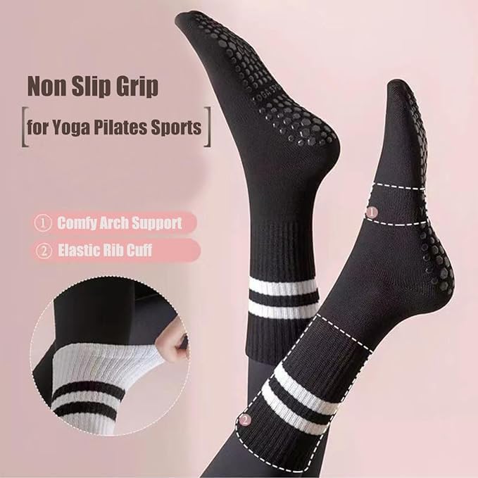 8 pares de calcetines largos de yoga con agarre para mujer,calcetines de algodón para pilates,calcetine antideslizantes mujer para pilates, baile, barra, yoga