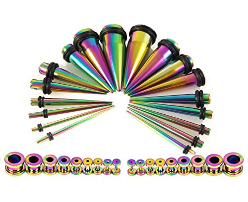 BodyJ4You Taper Kit 36 Pieces Stainless Steel Screw Fit Plugs 14G-00G Stretching Kit