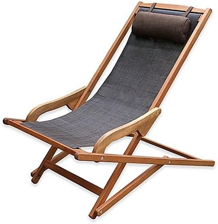 Outdoor Interiors Eucalyptus and Sling Crafted with Beautiful Wood and Resin Sling Fabric, Sturdy, Water and Weather Resistant, Outdoor Swing Lounger with Pillow in Brown Umber