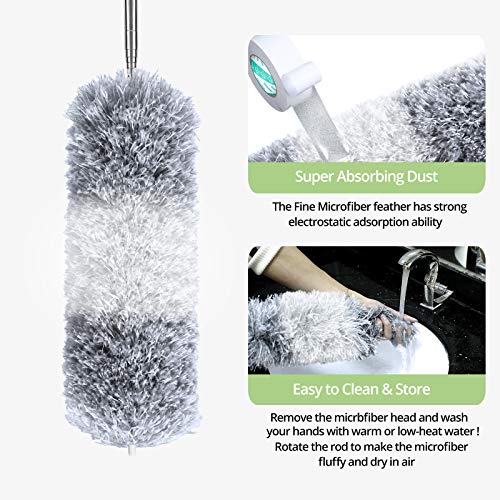 DELUX Microfiber Feather Duster Extendable Duster with 100 inches Extra
