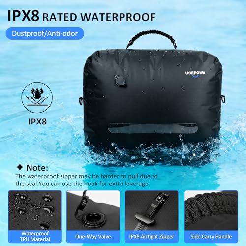 UOEPOWA Vacuum Bags for Travel with Wireless Pump, 180° Open Zipper, IPX8 Waterproof Durable, See-Through Window, 33L Recycled Space Saver Compression Bags for Backpack, Suitcase, Home Storage, 1-Pack