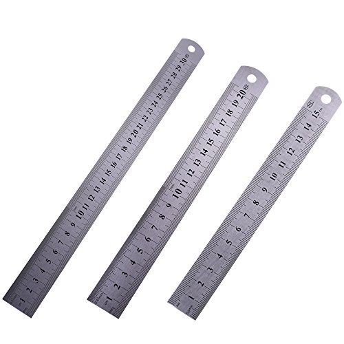COSMOS Pack of 3 Office School Metal Steel Rulers 12 Inch, 8 Inch and 6 Inch - Thumbnail 4