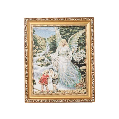 HZMAN Guardian Angel with Children on Bridge Painting Retro Handmade Weave Holy Angel Character Picture Poster Wall Tabletop Frames for Living Room Bedroom 10x8 inch