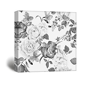 Square Canvas Wall Art - Roses Floral Patterns in Black White - Giclee Print Gallery Wrap Modern Home Art Ready to Hang - 12x12 inches