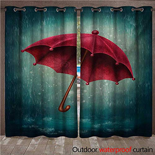 BlountDecor Winter Outdoor Curtain Authentic Retro Wooden Handle Under Fall Rainfall Torrent of Rain Urban Image Art PrintW108 x L96 Teal