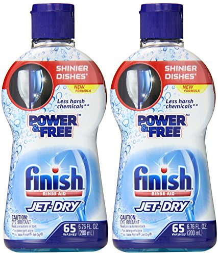 Finish Power & Free Rinse Aid With Jet Dry - Shinier Dishes - Less Harsh Chemicals - 65 Washes Per Bottle - Net Wt. 6.76 FL OZ (200 mL) Each - Pack of 2