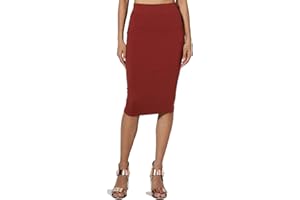 TheMogan Women's Basic Comfort Stretch Cotton Elastic High Waist Knee Midi Pencil Skirt