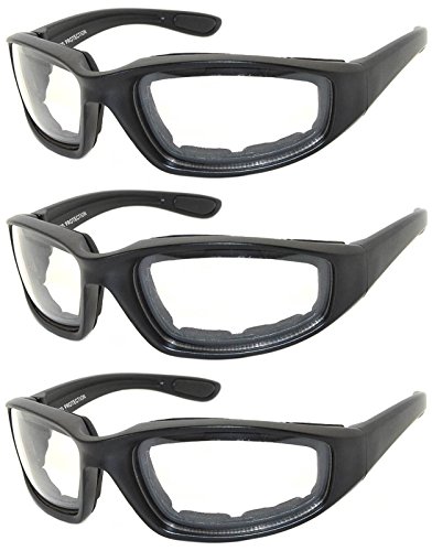 Set of 3 Pairs Black Motorcycle Padded Foam Glasses Clear Lens Owl