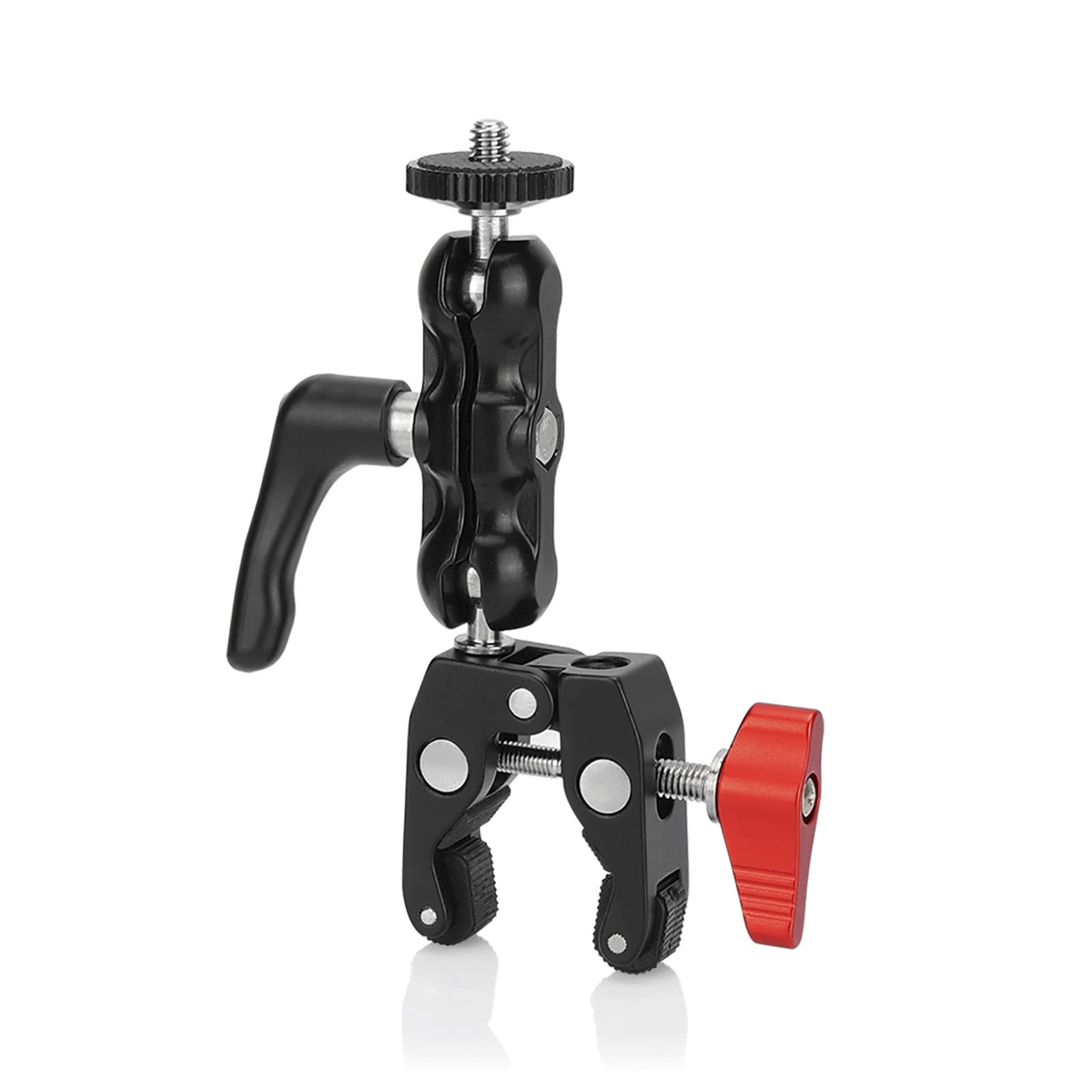 SZRIG Multi-Functional Ballhead Clamp Magic Arm Adapter with Bottom Clamp Super Robust Central Lock Knob(Red)