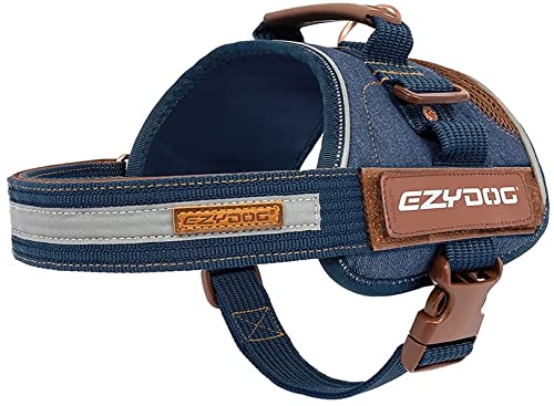 EZYDOG Convert Dog Harness | Magnetic Handle, Anti Pull Harness, Dog Harness for Small, Medium and Large Dogs, LED Light Mount, Reflective Strips, Contoured & Breathable Fabric (XS, Denim)