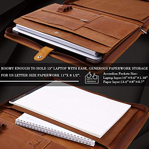 Gavarnie Genuine Leather Padfolio Portfolio Folder with Zipper for Men, Women, Business Christmas Gift Box Set, Brown