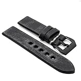 StrapsCo Extra Thick Antique Vintage Leather Watch Band w/ Black Pre-V Buckle
