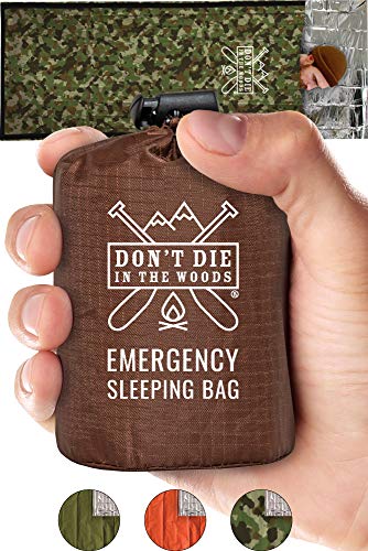 Emergency Sleeping Bag With Hood | Ultralight, Waterproof, Thermal Mylar Sleeping Bag Liner | Survival Bivy Space Blanket Bivey For Hiking, Camping, Military, Prepper Kits, Hunting, Survival Gear Camo