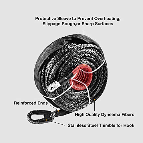 AUXMART Synthetic Winch Rope Winch Line Cable 20500LBs Protective Sleeve 95ft x 3/8" for ATV UTV SUV Truck Boat Ramsey