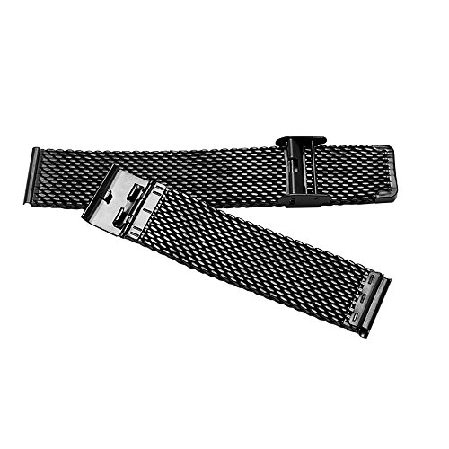 Milanese Mesh Stainless Steel Strap with Hook Buckle 22mm Classic Polished Silver Watch Band - Black - Thumbnail 3