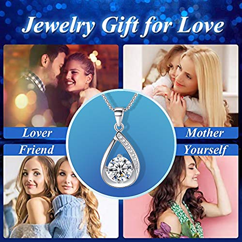 DOMEI Sterling Silver Pendant Necklaces for Women Girls, Jewelry for Mom Girlfriend Wife Friends with Sparkling Round Cubic Zirconia (The Drop)