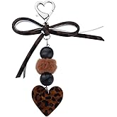 Y2k Leopard Print Bow Keychain for Purse Bag Charms for Handbags Leopard Heart Keychain for Girls Women Best Friend Birthday Gifts for Friends Animal Lovers Leopard Accessories Y2k Bow Phone Charm