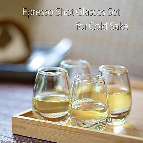 ZENS Sake Cups Glasses,Clear Cute Sake Shot Cups 1.35 Once Set of 4 for Japanese Sake Bottle Cold Liquor with Heavy Base Design