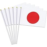12 Pack Small Japan Flags on Stick, 5x8'' Handheld Japanese Flag, 12'' Plastic Staff, Double-Sided Printed Polyester, Waterproof Fade-Resistant for Independence Day, Parades, Patriotic Events