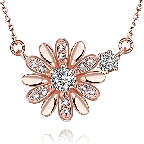 Guanta Daisy Petal-shaped Pendant Necklace Flower Shape Zircon Lady Jewelry(Rose gold)