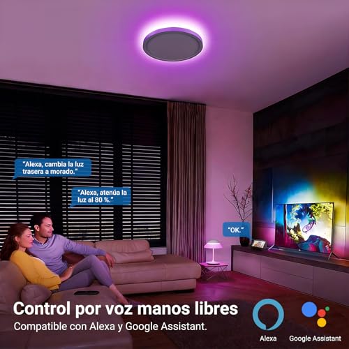 ET EASYTAO Lampara de Techo, Lampara Led Inteligente Wifi, Lámpara Alexa con Retroiluminación RGBIC, Control Remoto y Smart Life APP, 30cm, 24W, 2200LM, Ultradelgado