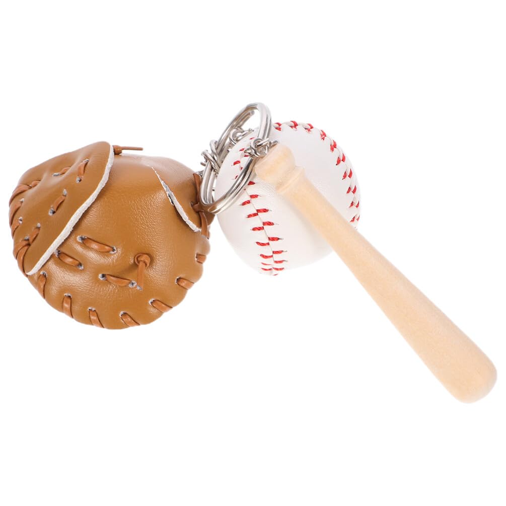 Toddmomy Baseball Bats Keychain Baseball Party Favors Softball Sports Keychain Wooden Bats Glove Mini Accessories Bags Fillers Souvenir