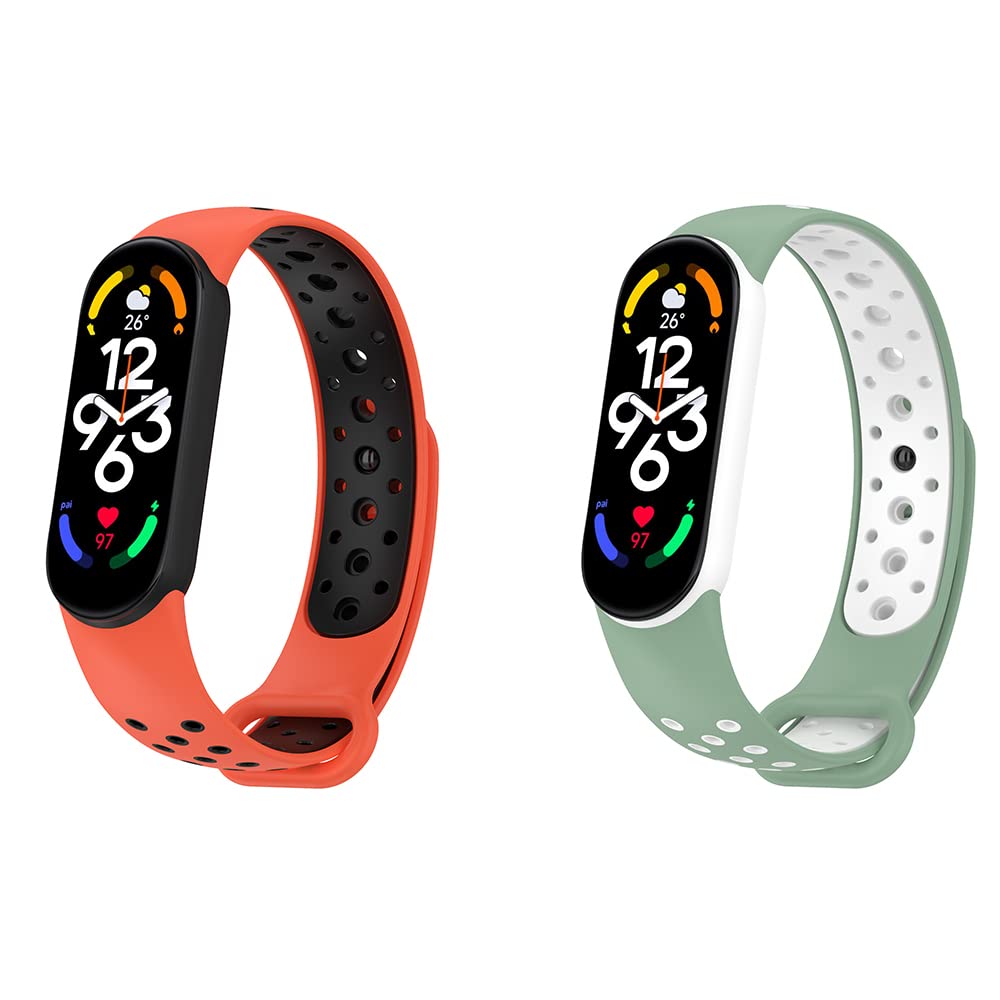BoLuo 2 Pack of Smart Watch Strap Compatible for Xiaomi Mi Band 7, Sport Silicone WatchBand Wrist Strap,Replacement Bracelet Wristband Wrist Strap for Xiaomi Mi Band 7 Accessories (orange green)