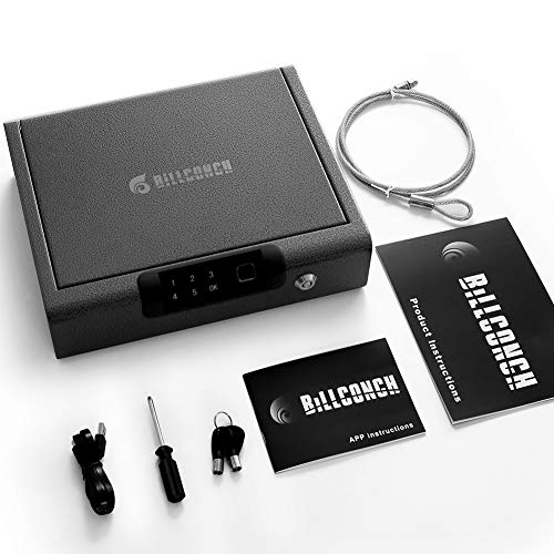 BILLCONCH Biometric Gun Safe, Smart Handgun Safe with APP Two Guns Capacity Pistol Safe with Auto-Open Lid and Rechargeable Battery (Black Biometric Safe)