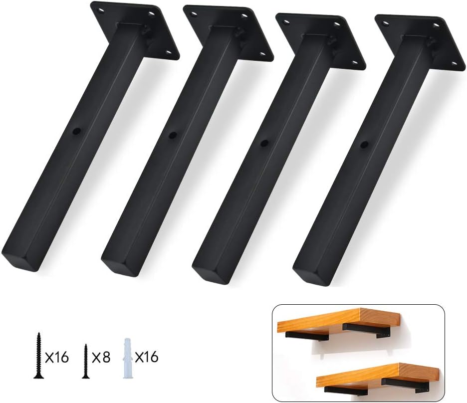 Shelf Brackets Floating Shelf Wall Mounted 8 Inch,Heavy Duty Rustic Industrial Farmhouse,for Bedroom Bathroom Living Room Kitchen Book Ledge Various Surfaces,Black 4 Pack: Home Improvement