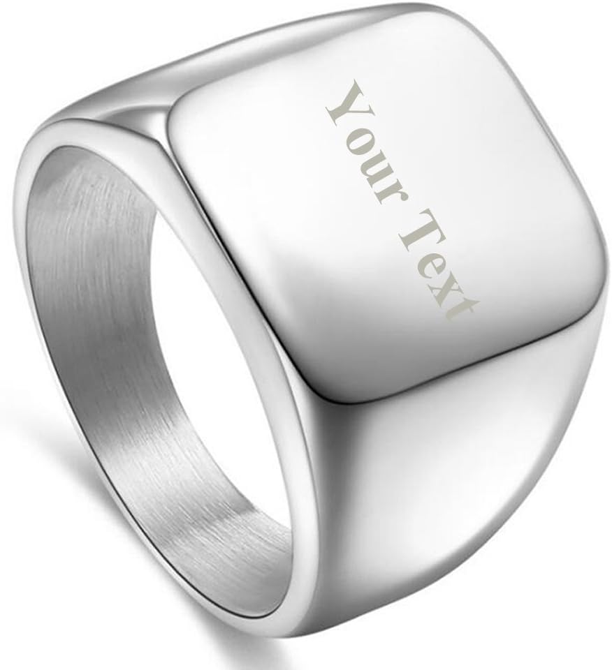 enhong Signet Biker Initial Name Custom Rings for Men Solid Polished Black 18K Gold Stainless Steel Ring